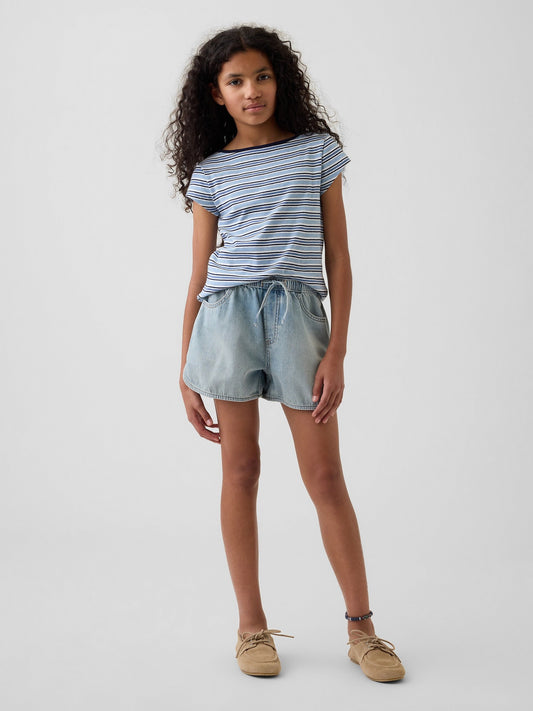 Açık Mavi High Rise Denim Easy Şort
