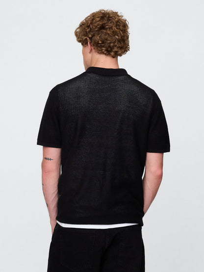 Siyah Dokulu Kroşe Polo T-shirt