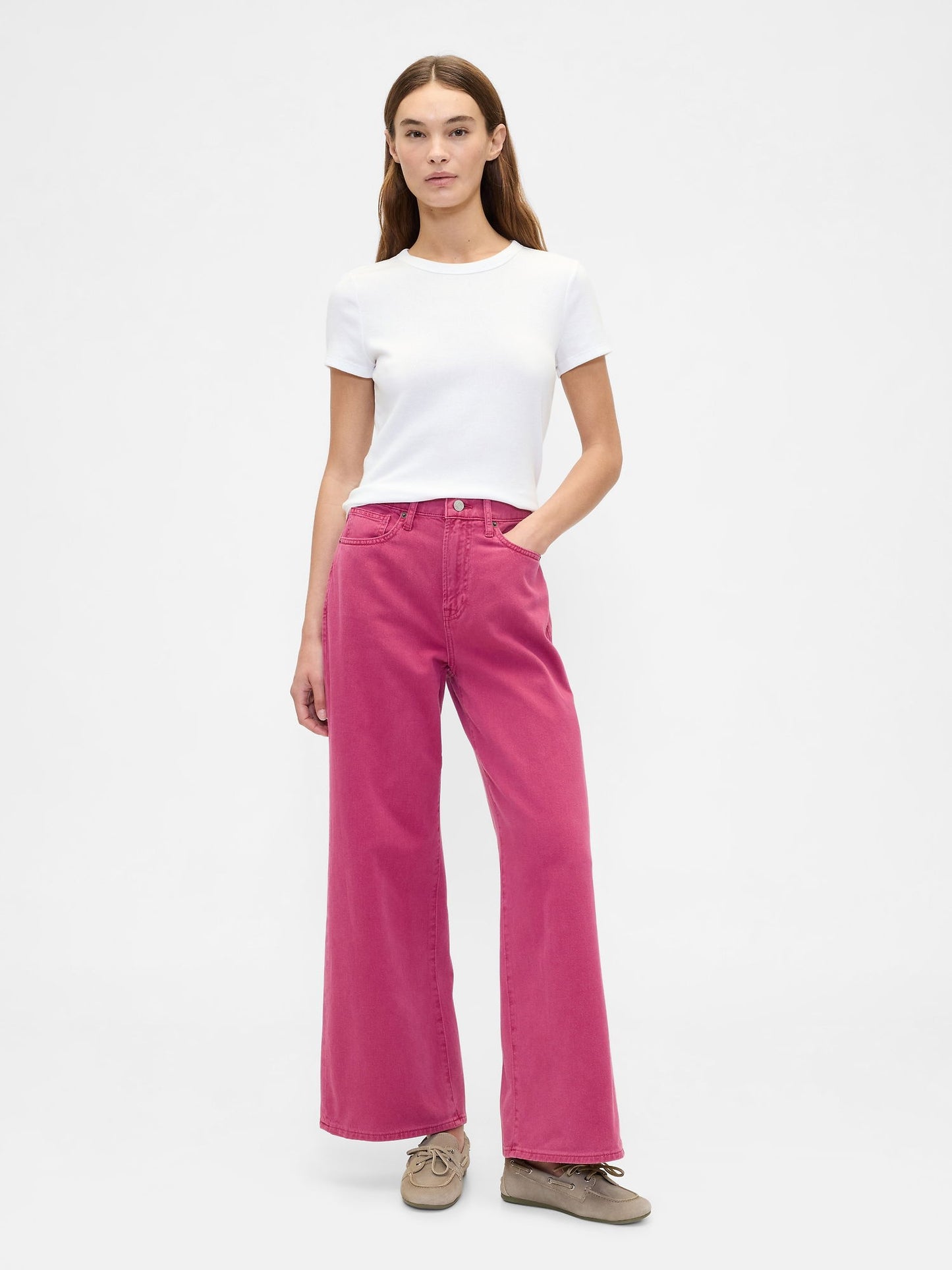 Pembe High Rise Wide-leg Jean Pantolon