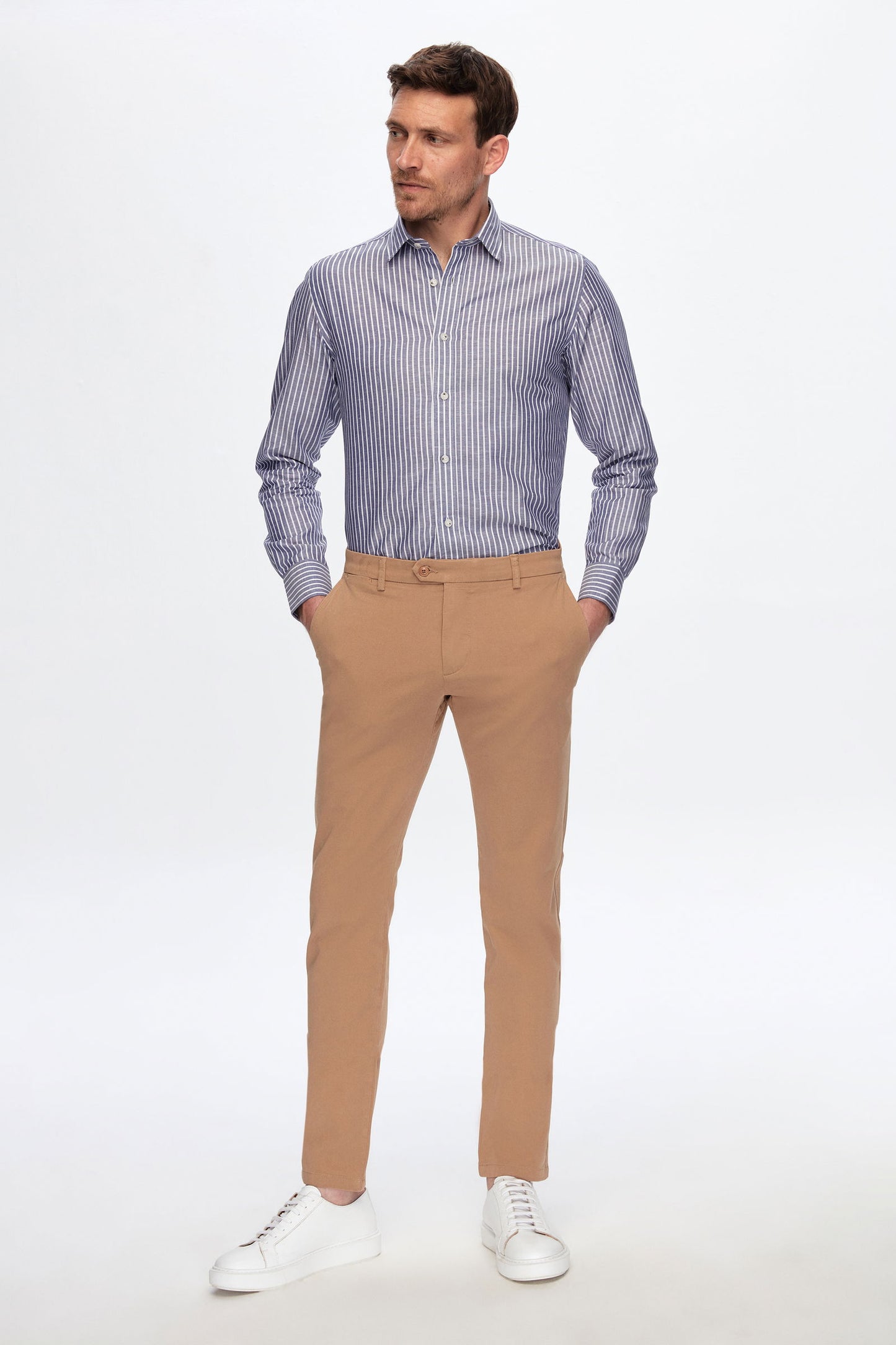 Damat Slim Fit Camel Bi Strech Pamuklu Beli Içten Lastikli Chino Pantolon