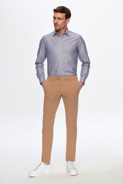 Damat Slim Fit Camel Bi Strech Pamuklu Beli Içten Lastikli Chino Pantolon