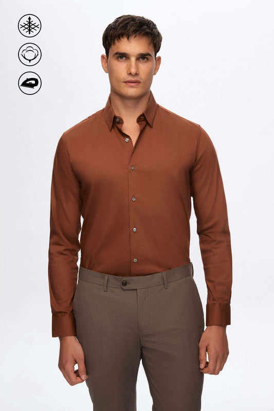 Tween Slim Fit Tarçın Düz Easy Care Gömlek