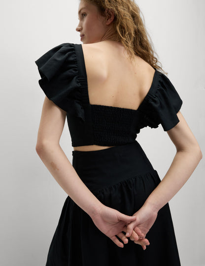 Keten Karışımlı Regular Fit Crop Top