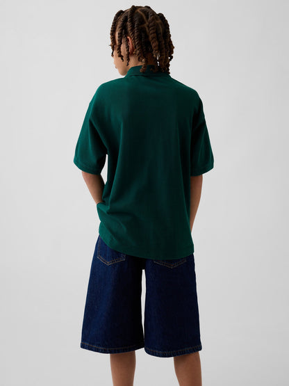 Koyu Yeşil Relaxed Pique Polo T-shirt