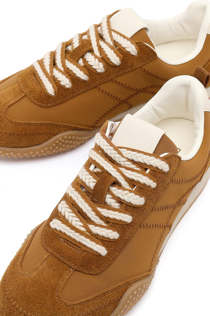 Kadın Taba Bağcıklı Deri Sneaker