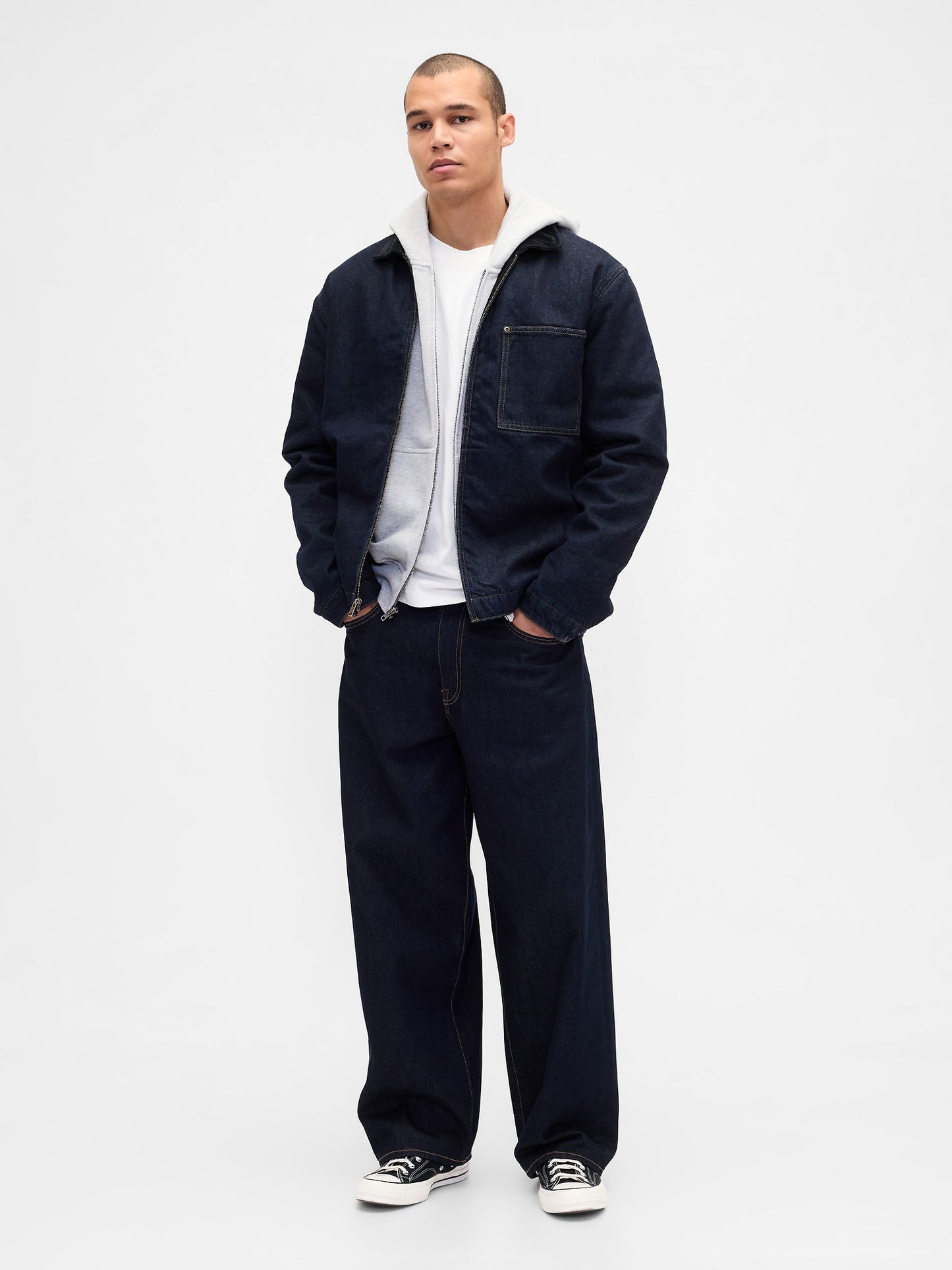 Koyu Mavi Denim Astarlı Fermuarlı Chore Ceket
