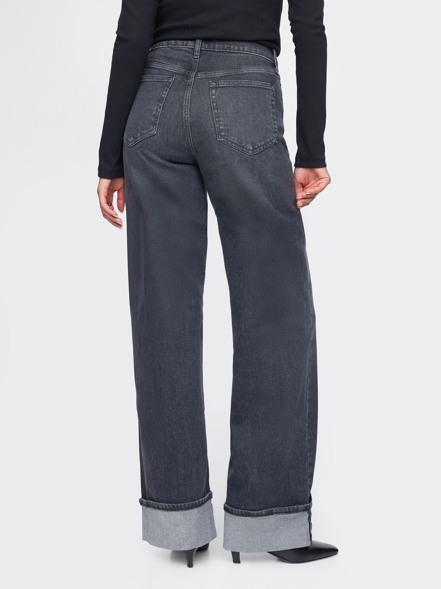 Siyah High Rise Stride Wide-leg Jean Pantolon