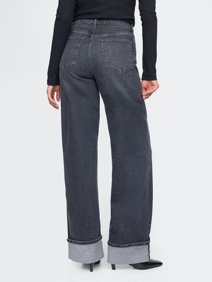 Siyah High Rise Stride Wide-leg Jean Pantolon