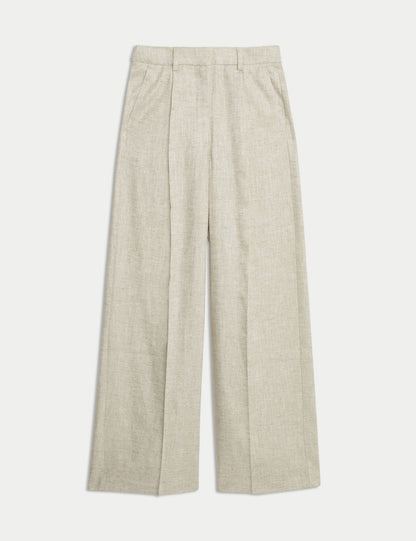 Keten Karışımlı Geniş Paça Pantolon