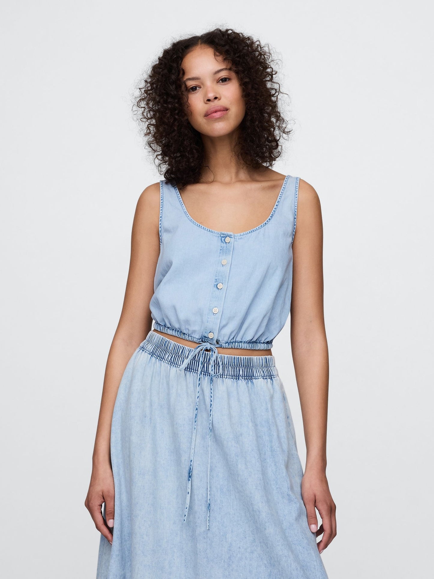 Mavi Denim Büzgülü Crop Bluz