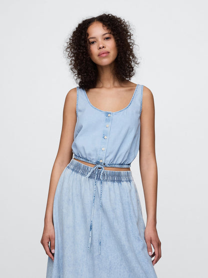 Mavi Denim Büzgülü Crop Bluz