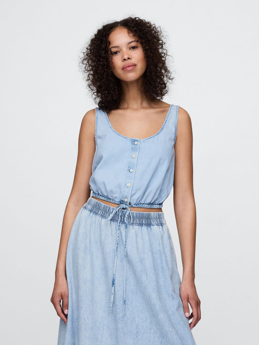 Mavi Denim Büzgülü Crop Bluz