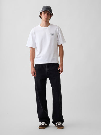 Beyaz Heavyweight Gap Pioneer Grafik Baskılı T-shirt