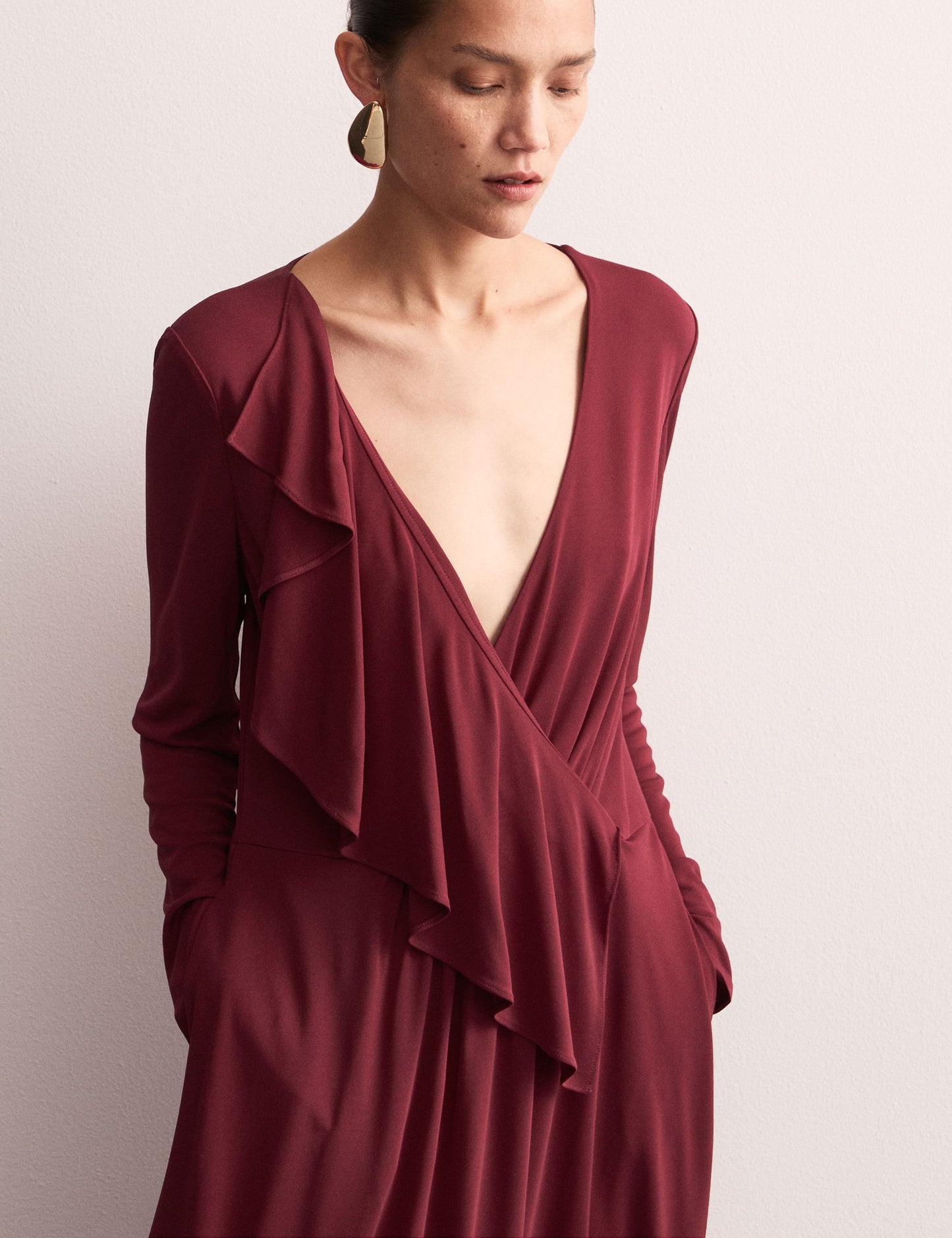 Jaeger Regular Fit V Yaka Midi Elbise