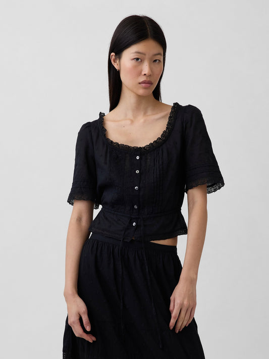 Siyah Dantel Detaylı Peplum Bluz