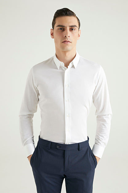 Damat Slim Fit Beyaz Armürlü Gömlek