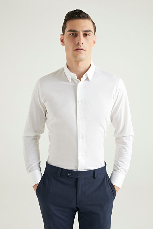 Damat Slim Fit Beyaz Armürlü Gömlek