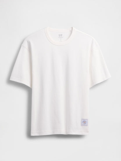 Beyaz Heavyweight Crop Grafik T-shirt