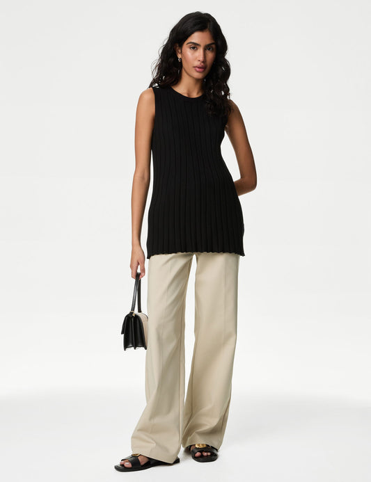 Yüksek Bel Wide Leg Chino Pantolon