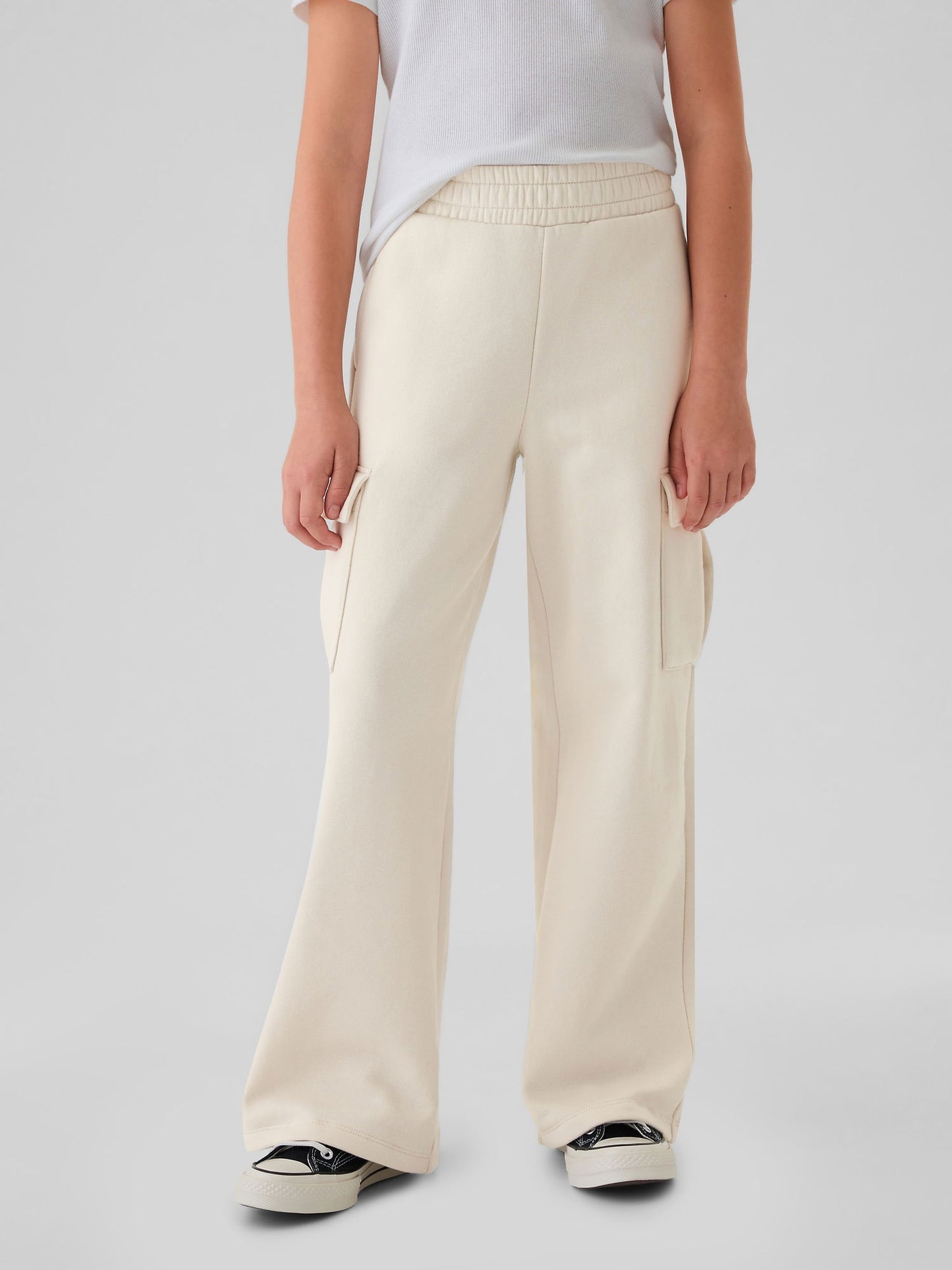 Kırık Beyaz Vintage Soft Wide-leg Kargo Eşofman Altı