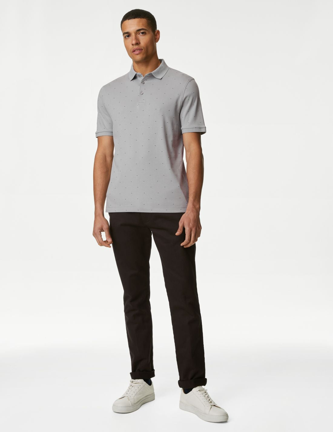 Saf Pamuklu Desenli Polo Yaka T-shirt