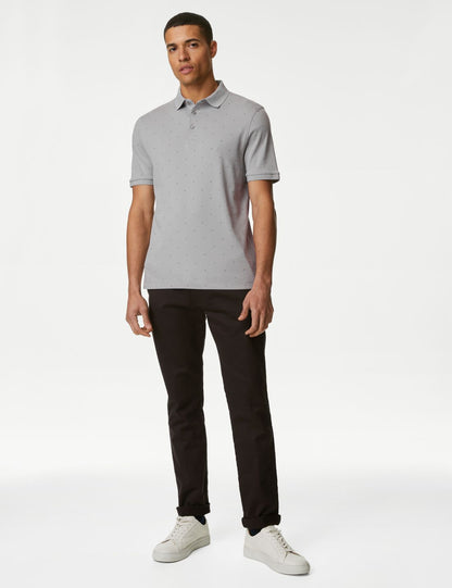 Saf Pamuklu Desenli Polo Yaka T-shirt