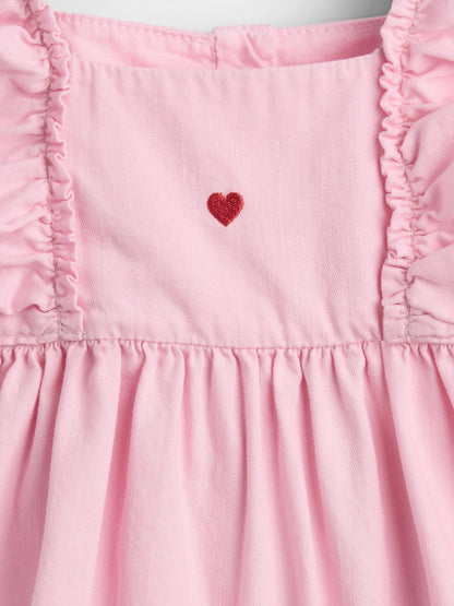 Pembe Denim Kalp Işlemeli Elbise