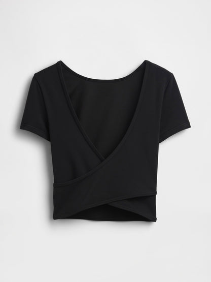 Siyah Gapfit Düz Reversible Wrap Crop Üst