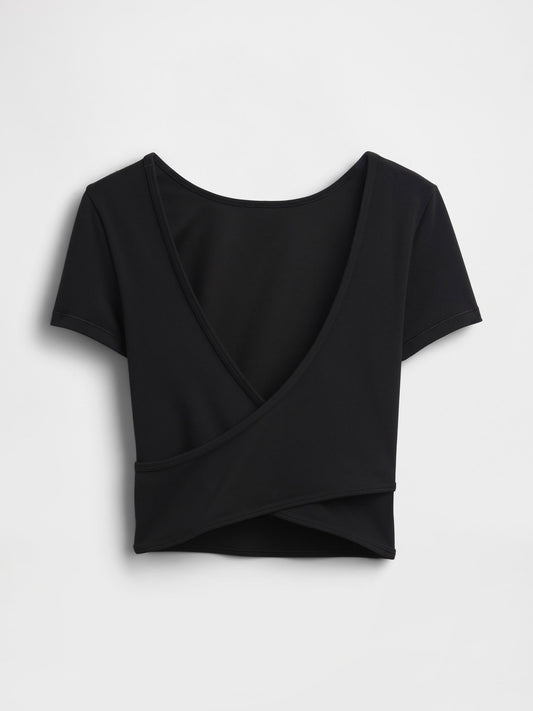 Siyah Gapfit Düz Reversible Wrap Crop Üst