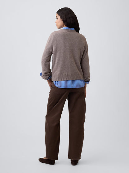Kahverengi High Rise Barrel Jean Pantolon