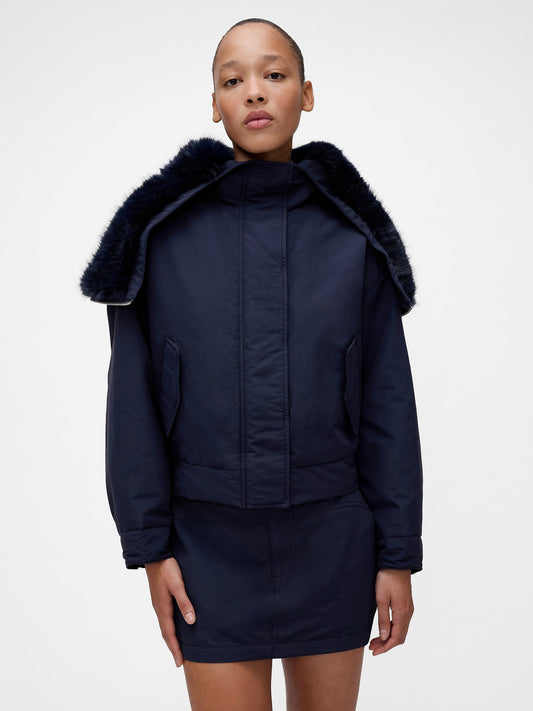Lacivert Gapstudio Faux Fur-lined Crop Bomber Ceket