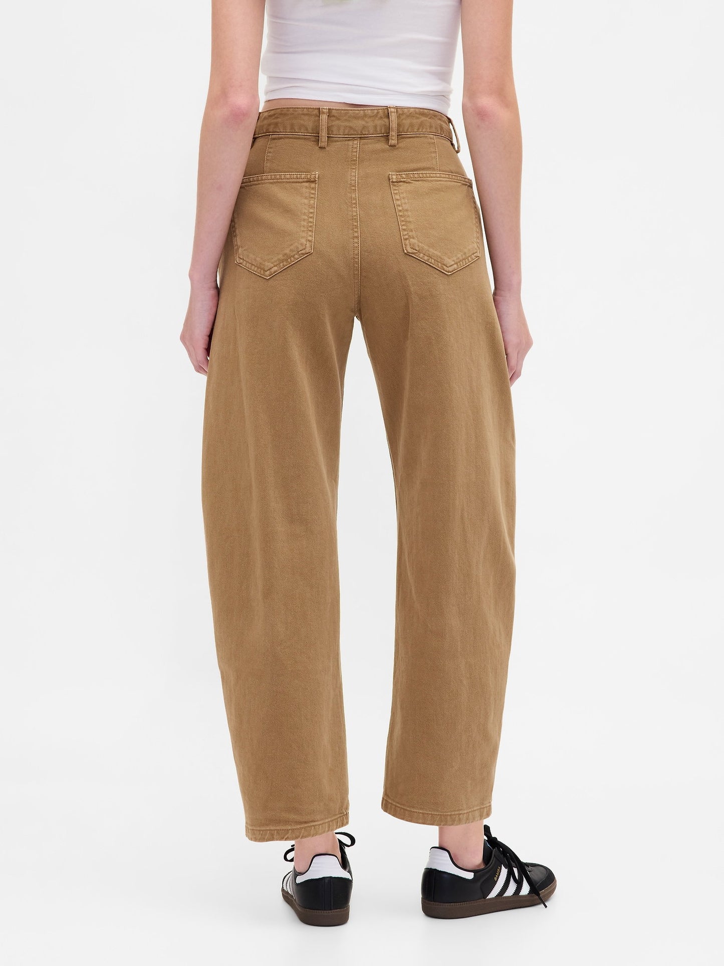 Kahverengi Mid Rise Twill Barrel Pantolon