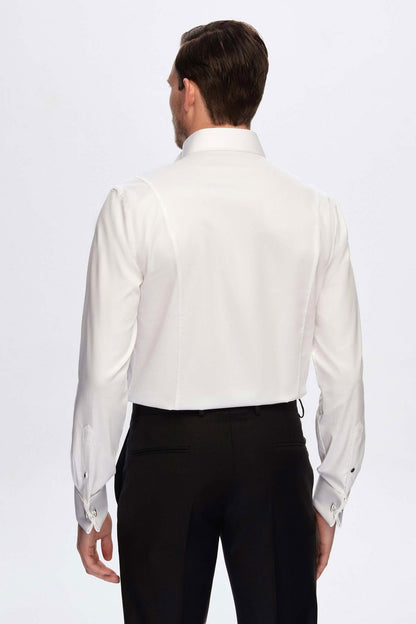 Damat Slim Fit Beyaz Jakar Desenli %100 Pamuk Nano Care Smokin Gömlek