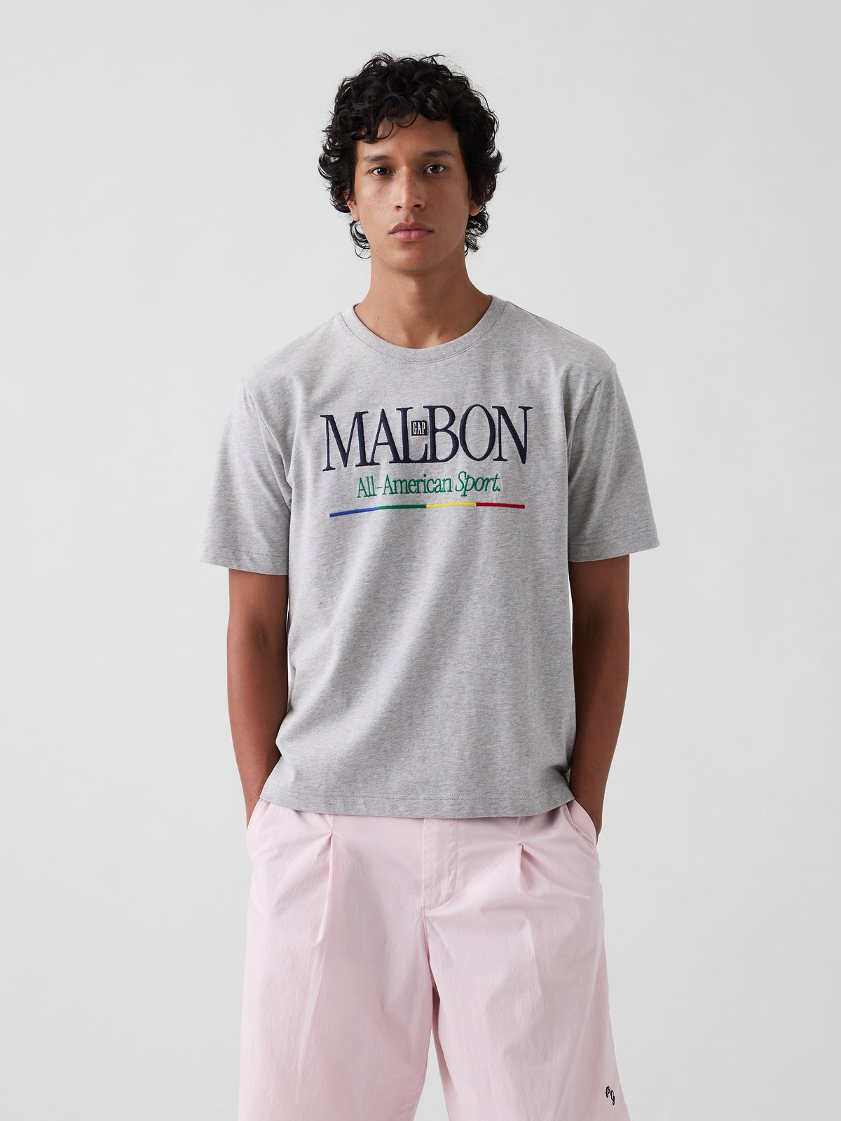Açık Gri Gap × Malbon Organik Pamuk Logo T-shirt