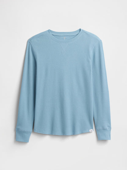Açık Mavi Waffle-knit T-shirt