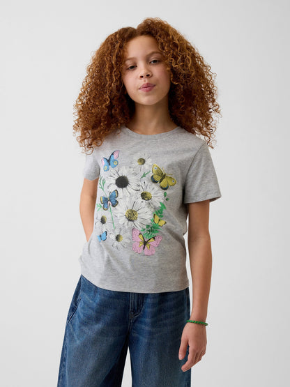 Açık Gri Relaxed Grafik Baskılı T-shirt