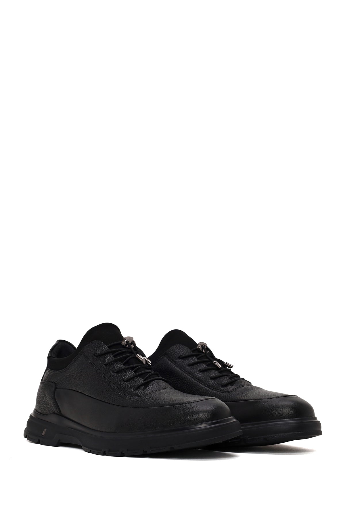 Erkek Siyah Bağcıklı Deri Casual Sneaker