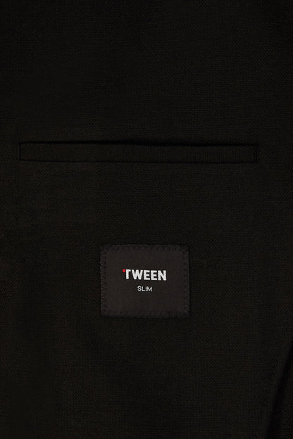 Tween Slim Fit Siyah Diyogonal Kumaş Ceket