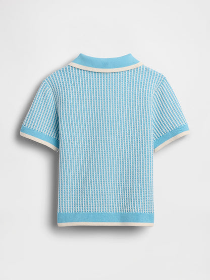 Açık Mavi Textured Örgü Polo T-shirt
