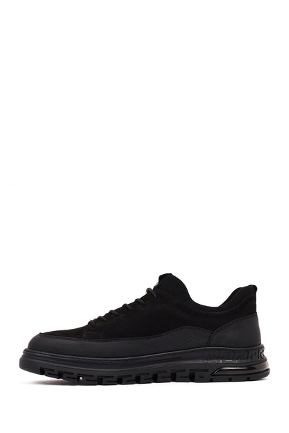Erkek Siyah Bağcıklı Nubuk Deri Sneaker