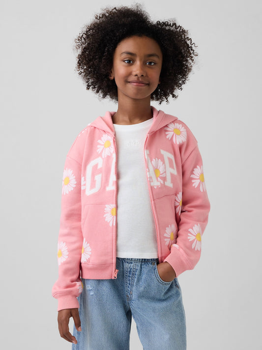 Pembe Relaxed Gap Logo Fransız Havlu Kumaş Fermuarlı Sweatshirt