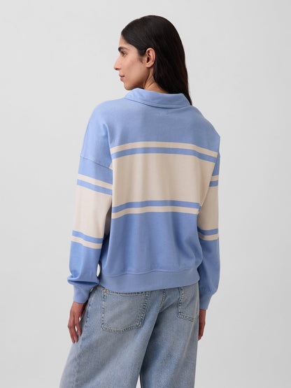 Açık Mavi Fransız Havlu Kumaş Oversized Polo Sweatshirt