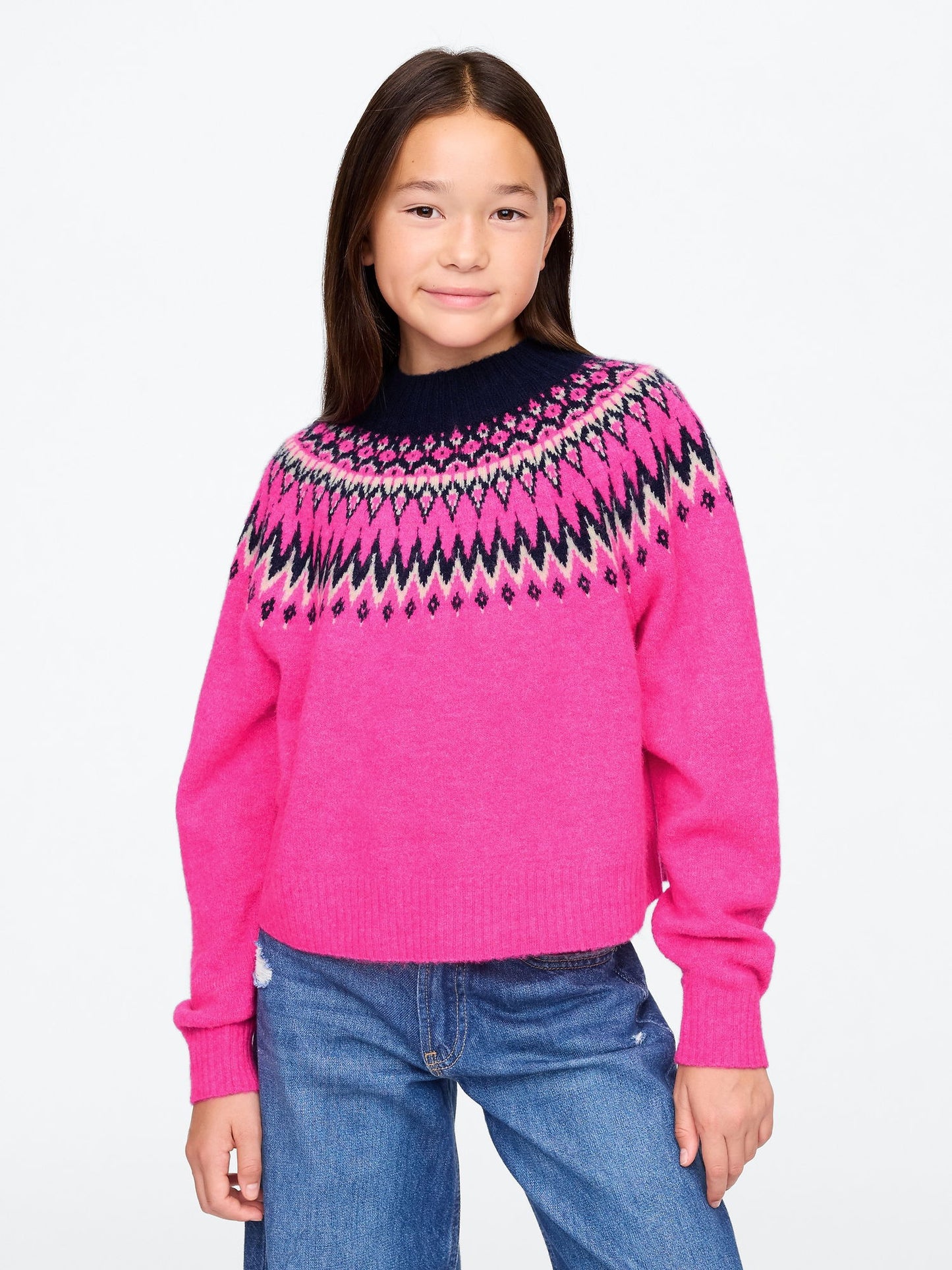 Pembe Fair Isle Desenli Kazak