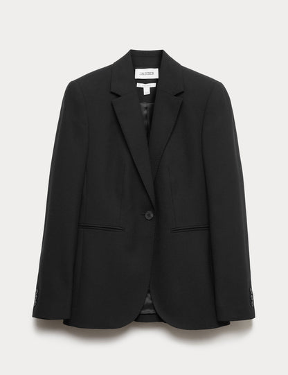 Saf Yün Düz Kesim Blazer Ceket