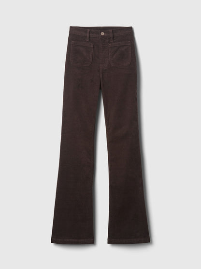 Kahverengi High Rise Kadife '70s Flare Jean Pantolon