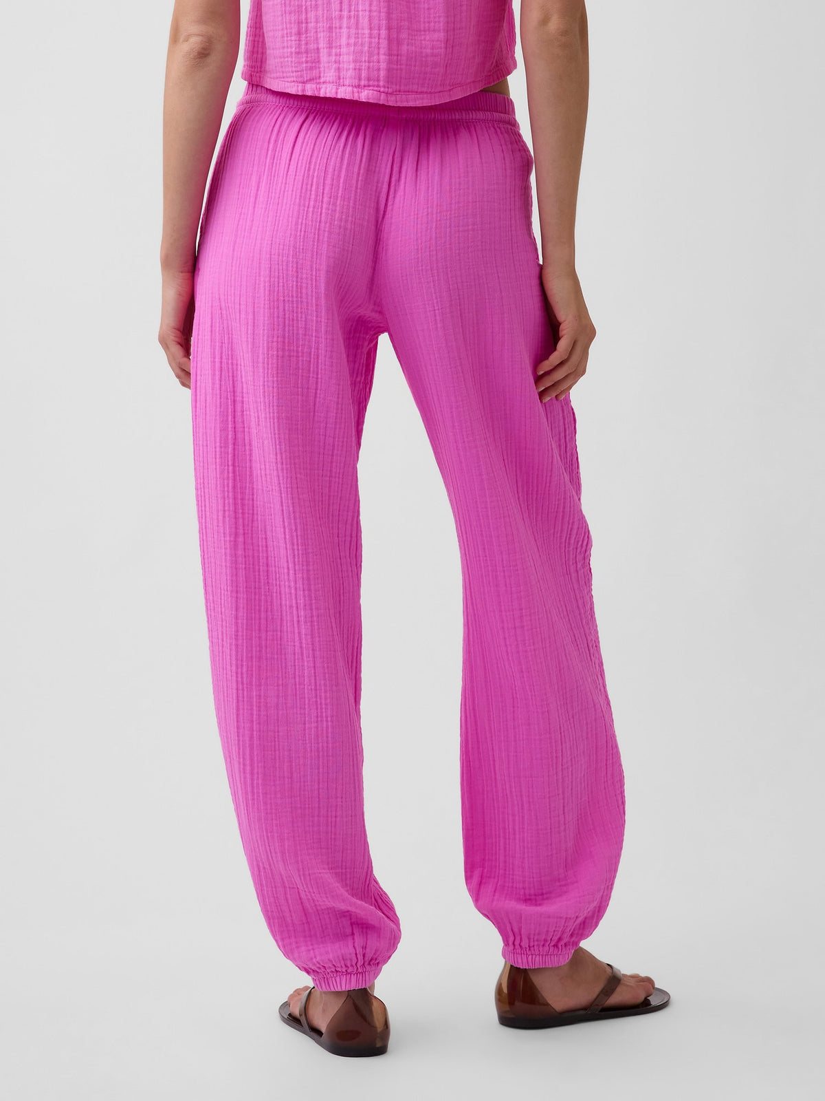 Pembe Pamuk Gauze Barrel Jogger Pantolon