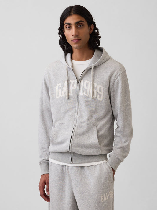 Gri Fransız Havlu Kumaş Relaxed Gap 1969 Logo Fermuarlı Sweatshirt