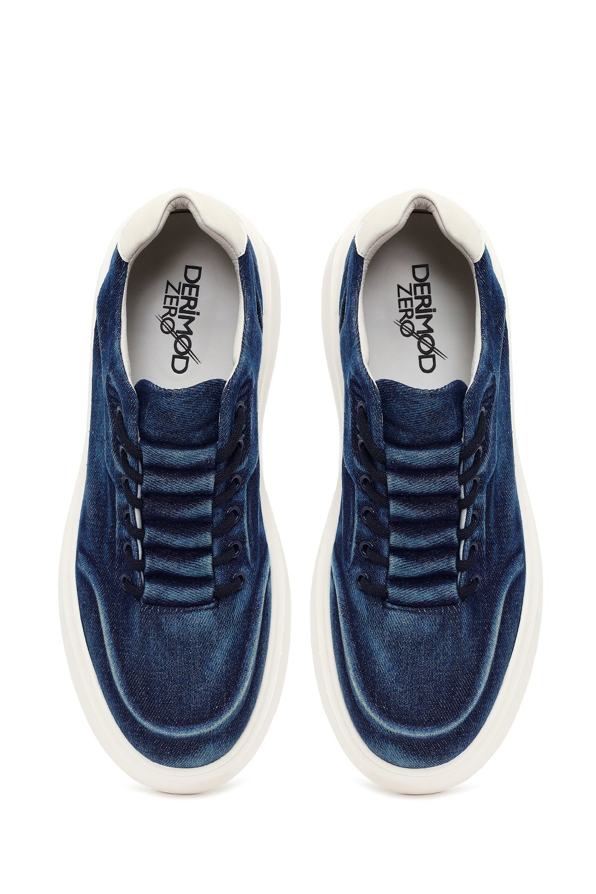 Erkek Lacivert Bağcıklı Kalın Tabanlı Kumaş Sneaker