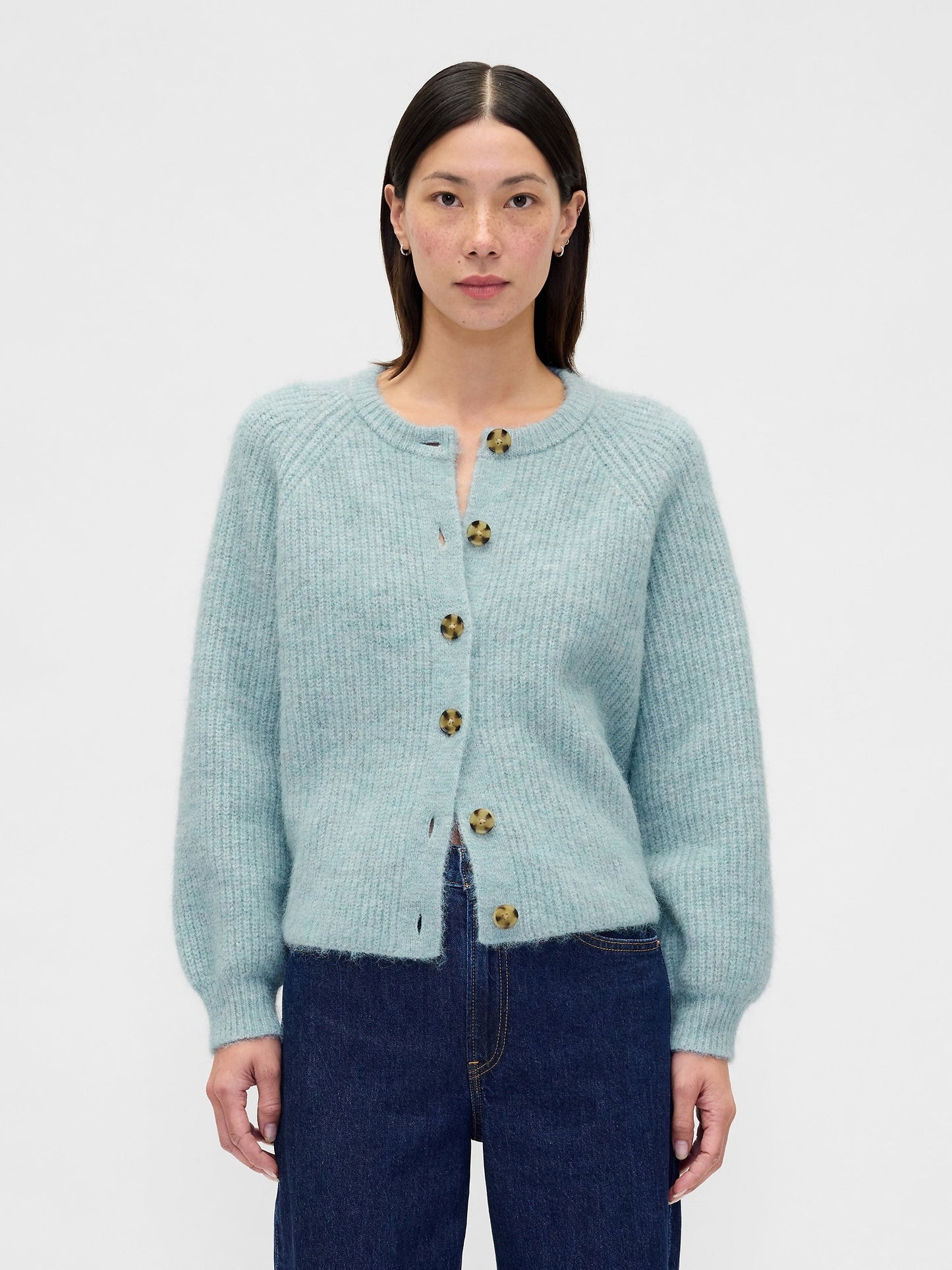 Açık Mavi Fuzzy Shaker Stitch Hırka