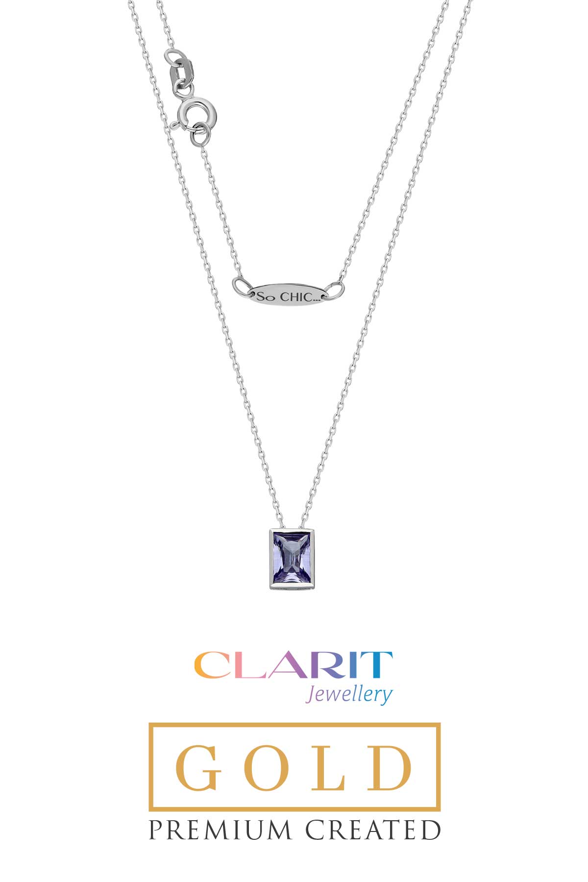 Created Alexandrite Taşlı Clarit Serisi Beyaz Altın Baget Kolye Ww02210178942